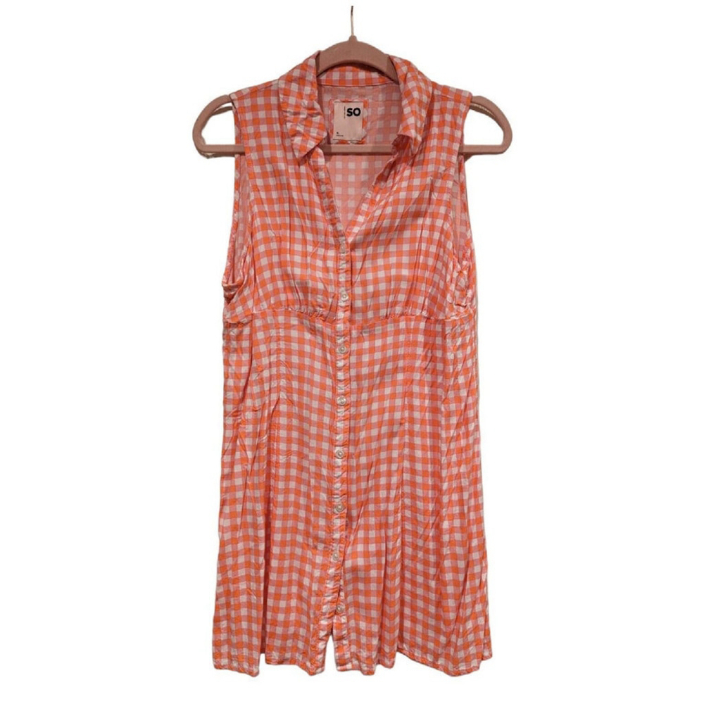 SO® Dress Womens XL Button Front Sleeveless Shirtdress Orange & Pink Shirtdress